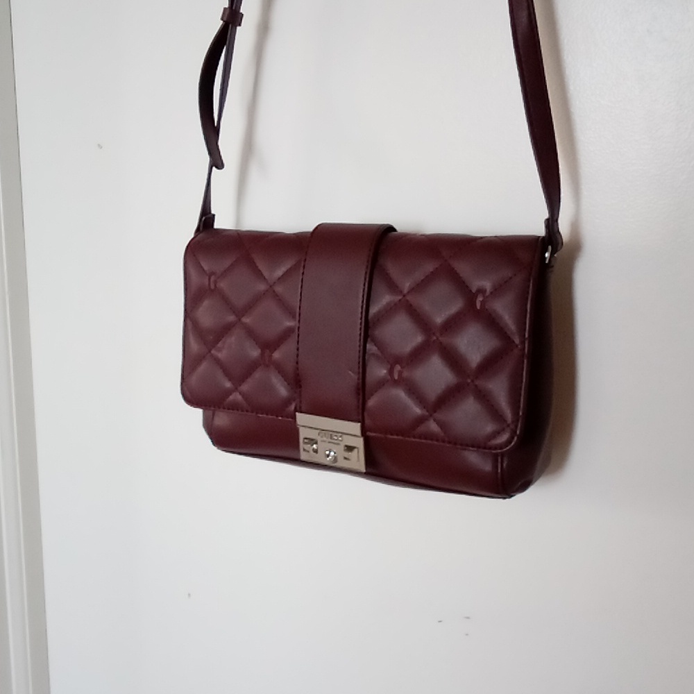 Guess Quilted Crossbody Bag in Burgundy